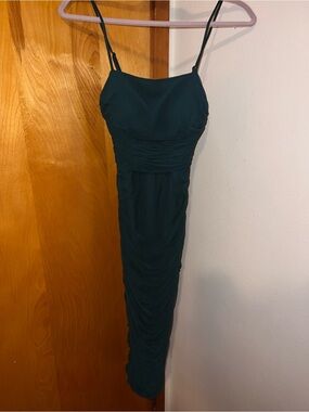 Ruched Midi Dress with Spaghetti Straps